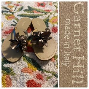 Garnet Hill Italian Leather Floral Flip Flops